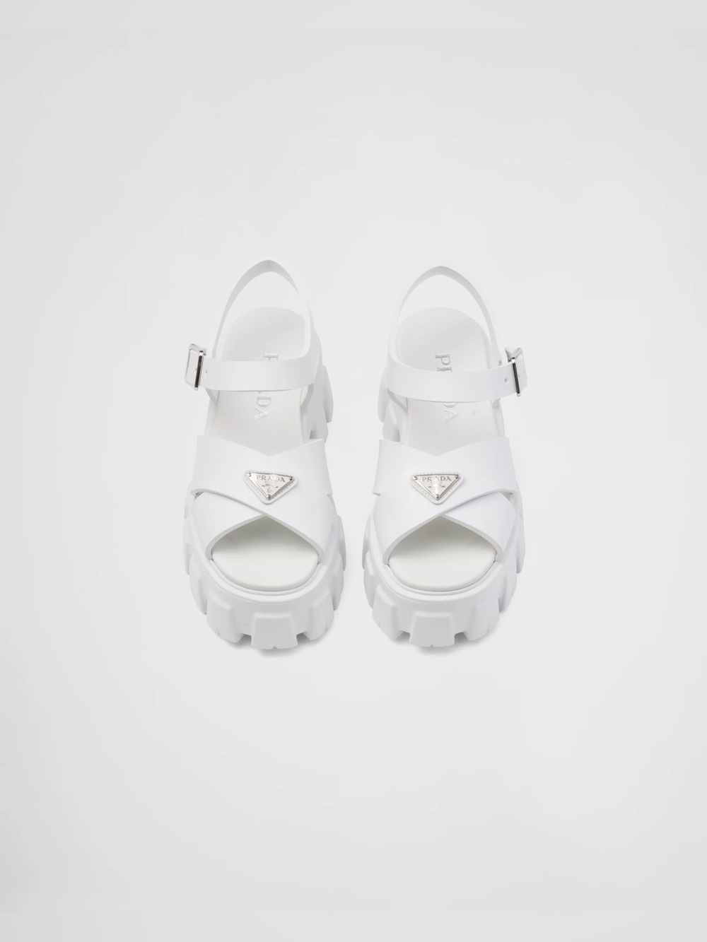 Prada White Chunky Platform Sandals with Logo Plaque PR23-10